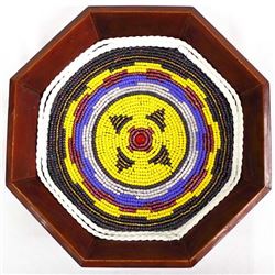 Hand Beaded Lacquered Wood Tray by Kills Thunder