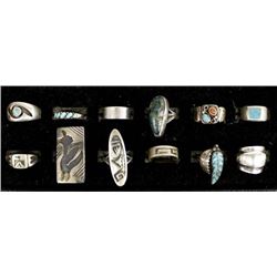 12 Sterling Silver Rings, Mostly Native American