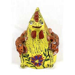 Mexican Pottery Folk Art Chicken & Lizards