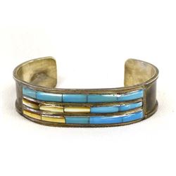 Zuni Sterling & Turquoise Overlay Cuff Bracelet 24