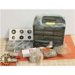 ORGANIZER WITH ASST WASHERS, FASTENERS & SCREWS.