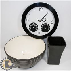 ESTATE BOX WITH CLOCK, CENTERPIECE BOWL, AND MORE