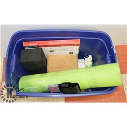 TOTE (NO LID) OF ASSORTED WORK OUT GEAR