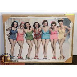 50'S STYLE PANORAMIC SWIMSUIT LINE-UP ON BURLAP