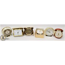 VINTAGE SET OF 6 ALARM CLOCKS 3 TRAVEL