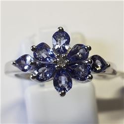 SILVER TANZANITE WHITE TOPAZ RING