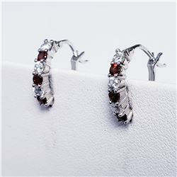 SILVER GARNET CUBIC ZIRCONIA EARRINGS