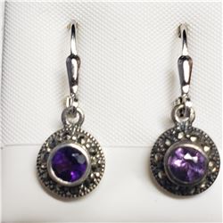 SILVER AMETHYST MARCASITE EARRINGS