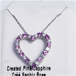SILVER CREATED PINK SAPPHIRE CZ PENDANT