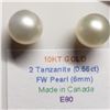 Image 3 : 10K YELLOW GOLD TANZANITE FRESHWATER PEARL EARRINGS