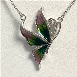 SILVER ENAMEL CUBIC ZIRCONIA PENDANT