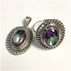 SILVER MYSTIC TOPAZ RAINBOW RING & PENDANT