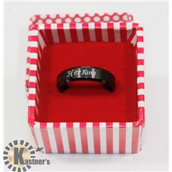HER KING,BLACK STEEL MENS RING SZ 11