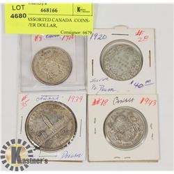 LOT OF ASSORTED CANADA  COINS- 1939 SILVER DOLLAR,