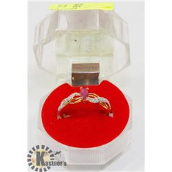 #224-GENUINE RED RUBY & CZ GEMSTONE RING SIZE 7