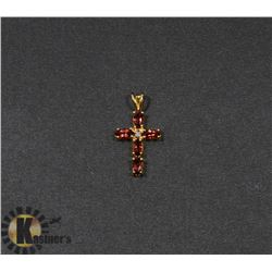 #116-GENUINE RED GARNET & CZ PENDANT (CROSS)