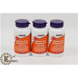 LOT OF 3 NOW VITAMIN D3 TABLETS,
