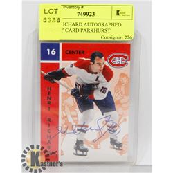 HENRI RICHARD AUTOGRAPHED HOCKEY CARD PARKHURST