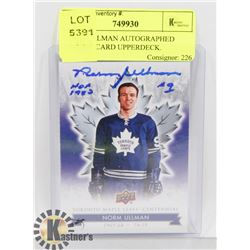 NORM ULLMAN AUTOGRAPHED HOCKEY CARD UPPERDECK.