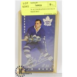 BOB BAUN AUTOGRAPHED HOCKEY CARD PARKHURST