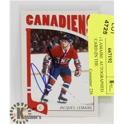JACQUES LAMAIRE  AUTOGRAPHED HOCKEY CARD (IN THE