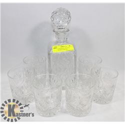 VINTAGE PINWHEEL CRYSTAL DECANTER W/6 COCKTAIL