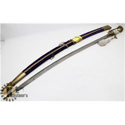 VINTAGE INDIA SWORD W/ WORN VELVET SHEATH & BRASS