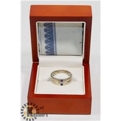 MENS 14K WHITE GOLD, SAPPHIRE AND DIAMOND RING,