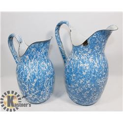PAIR OF BLUE ENAMEL PITCHERS