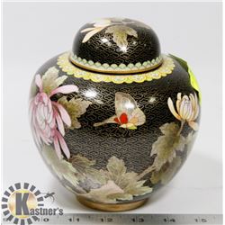 ANTIQUE CHINESE BRASS ENAMEL NOIR FLORAL GINGER