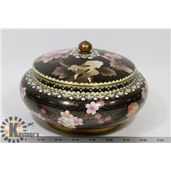 ANTIQUE CHINESE BRASS ENAMEL NOIR FLORAL SQUAT