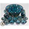 Image 1 : INDIANA BLUE CARNIVAL GLASS PUNCH BOWL SET WITH