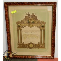 FRAMED PHARMACY DIPLOMA 1905 IN FRENCH FROM