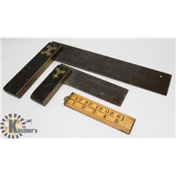 PAIR OF VINTAGE 1920 SQUARES PLUS MEASURING STICK