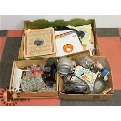 ASSORTED BOX OF RECORDS, ANTIQUES & COLLECTIBLES