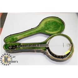 TENOR BANJO WITH OLD HARD CASE.