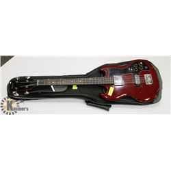 GLOBAL REDISH BASS GUITAR WITH SOFT CASE.