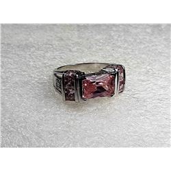 13)  SILVER TONE WITH PINK TOPAZ RING