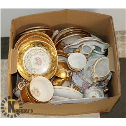 LOT OF CHINA INCL CUP, SAUCERS, TEA POT AND MORE.