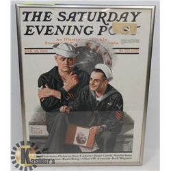 VINTAGE THE SATURDAY EVENING POST FRAMED PICTURE