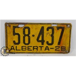 ALBERTA 1926 LICENSE PLATE