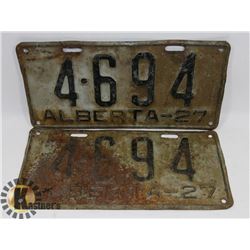 PAIR ALBERTA 1927 4 DIGITS MATCHING LICENSE PLATES