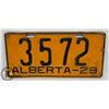 Image 1 : ALBERTA 1929 4 DIGITS "3572" LICENSE PLATE