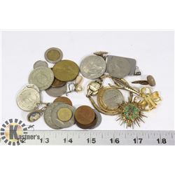 BAG OF JEWELLERY AND COINS