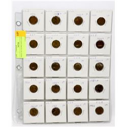 SHEET OF US ONE CENT COINS.