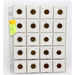 SHEET OF US ONE CENT COINS.