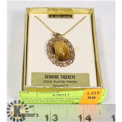 VINTAGE GENUINE TIGEREYE WITH A GOLD PLATED FINISH