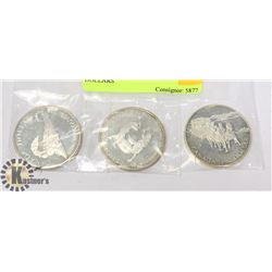 LOT OF 3 CANADIAN SILVER DOLLARS, 1992,1988,1986