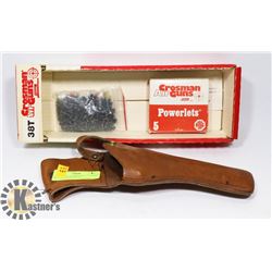CROSSMAN 38T BB PISTOL LEATHER HOLSTER WITH BOX &