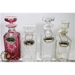 LOT OF 4 CRYSTAL LIQUOR DECANTERS WITH STOPPERS